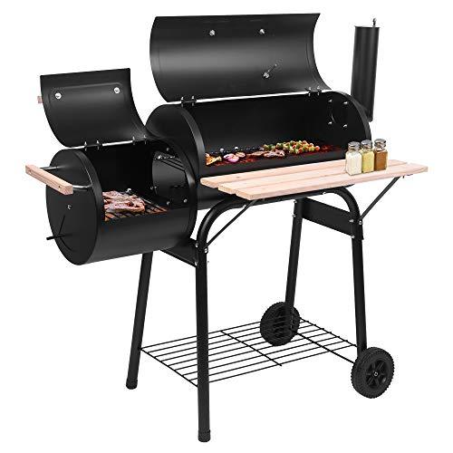 44 Inch Charcoal Grill and Offset Smoker, Portable Backyard Steel BBQ Oven with Wheels, Outdoor Patio Barbecue Cooker with Side Fire Box for Camping, Picnic, Party - CookCave