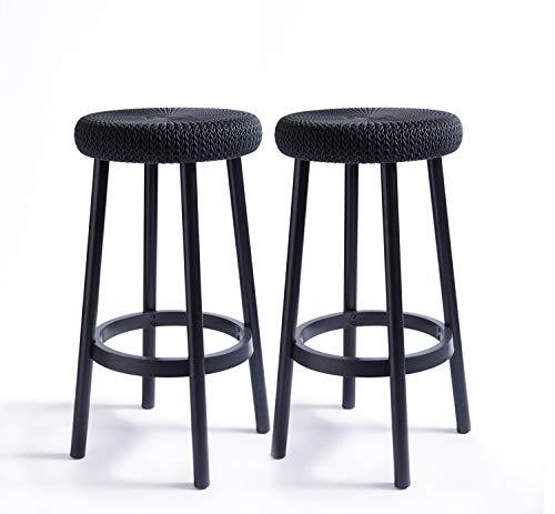 Keter Resin Backless 26” Counter Height Bar Stools Set of 2 for Patio and Outdoor Bar Seating, Dark Grey - CookCave