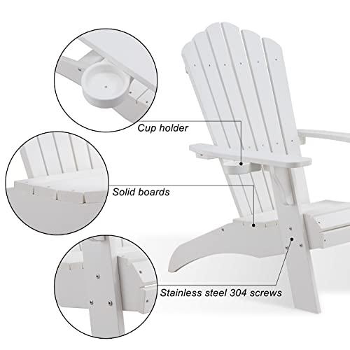 Psilvam Adirondack Chair, Oversized Poly Lumber Fire Pit Chair with Cup Holder, 350Lbs Support Patio Chairs for Garden, Weather Resistant Outdoors Seating, Relaxing Gift for Father & Mother (2,White) - CookCave