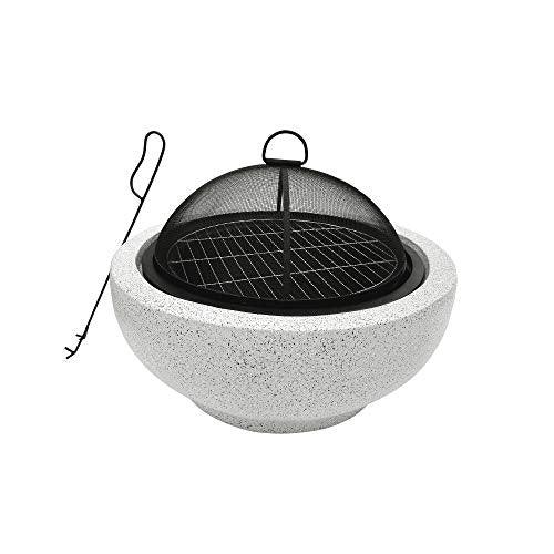 Teamson Home Round Steel Outdoor Fire Pit Outside Wood Burning Firepit Bonfire with Spark Screen, Firebowl, Poker, Stainless Steel Rack, Charcoal Grill for Patio Garden Backyard BBQ, 24 Inch, Gray - CookCave