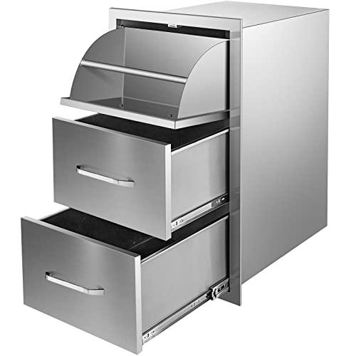 Mophorn 17W x 30H x 21D Inch Outdoor Kitchen Stainless Steel Double Access Drawers with Paper Towel Holder Combo for BBQ Island or Grill Station - CookCave