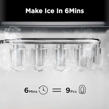 Silonn Ice Makers Countertop, 9 Cubes Ready in 6 Mins, 26lbs in 24Hrs, Self-Cleaning Ice Machine with Ice Scoop and Basket, 2 Sizes of Bullet Ice for Home Kitchen Office Bar Party - CookCave