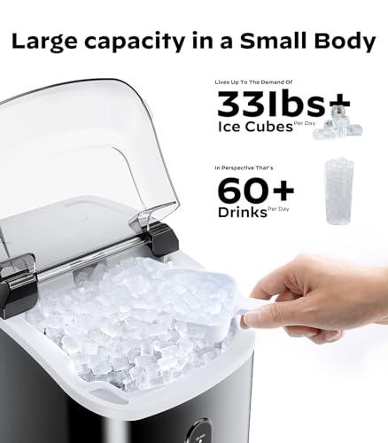 Nugget Countertop Ice Maker, Silonn Chewable Pellet Ice Machine with Self-Cleaning Function, 33lbs/24H for Home, Kitchen, Office, Black - CookCave
