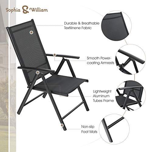 Sophia & William Patio Foldable Dining Chairs Set of 2, Outdoor Folding Sling Chairs 7 Levels Adjustable, High Back Portable Chairs for Porch, Poolside, Patio, Garden, Balcony, Backyard, Black - CookCave