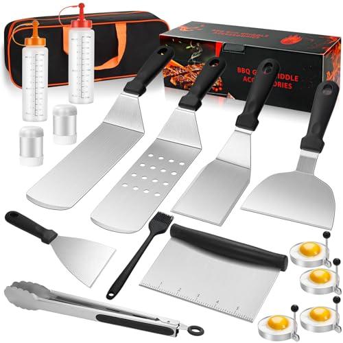 AIKKIL Griddle Accessories Kit, 18 pcs Flat Top Grill Accessories Kit, Professional BBQ Grilling Accessories Set, Enlarged Spatula, and More Griddle Tools - CookCave