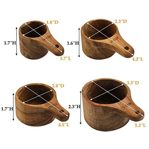 Lyellfe Set of 4 Acacia Wood Measuring Cups, Stackable Kitchen Measure Tool with Handle, Baking and Cooking Measuring Set, Handcrafted with Polish Finish, 4 Size - CookCave