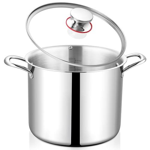 Onader 12QT Large Stainless Steel Stock Pot with Lid Tri-ply Cooking Soup Stockpot - CookCave