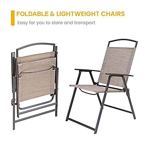 Crestlive Products Set of 4 Patio Folding Chairs 4-Pack Dining Chairs Outdoor Portable Sling with Armrest for Camping, Beach, Garden, Pool, Backyard, Deck (Beige) - CookCave