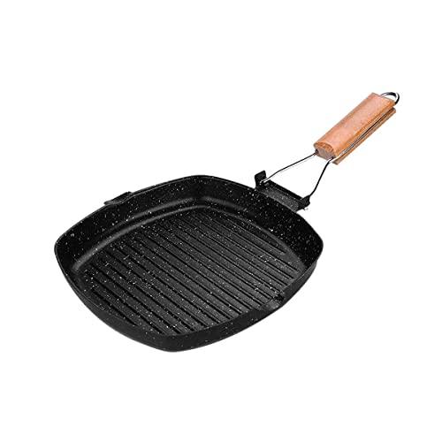 MasonOL20 Non-stick Grill Pan with Folding Handle for Meat, Fish and Vegetables For All Heat Sources 24cm/9.4IN for Stove Tops, Induction, Black - CookCave