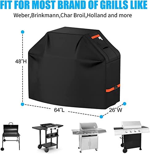 CUSSIOU Grill Cover BBQ Grill Cover 600D Heavy Duty Waterproof Gas Grill Cover, UV & Dust & Rip-Proof, Barbecue Grill Covers for Weber, Brinkmann, Char Broil Grills (64" L x 26" W x 48" H, Black) - CookCave