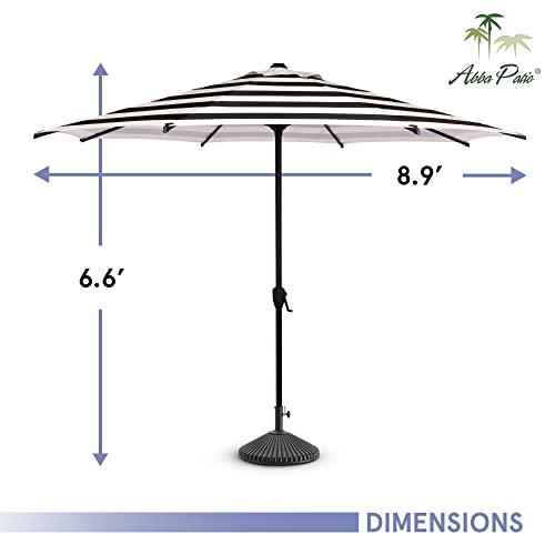 Abba Patio 9ft Patio Umbrella Market Outdoor Table Umbrella with Push Button Tilt and Crank, 8 Ribs, UV Protection, Black & White Stripe - CookCave