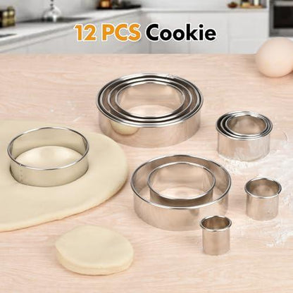 Dacono Round Cookie Press Set, 12 Graduated Circle Pastry Press, Heavy Duty Commercial Grade 18/8 304 Stainless Steel Cookie And Dough Press - CookCave