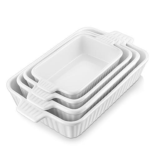 MALACASA Casserole Dishes for Oven, Porcelain Baking Dishes, Ceramic Bakeware Sets of 4, Rectangular Lasagna Pans Deep with Handles for Baking Cake Kitchen, White (9.4"/11.1"/12.2"/14.7"), Series - CookCave