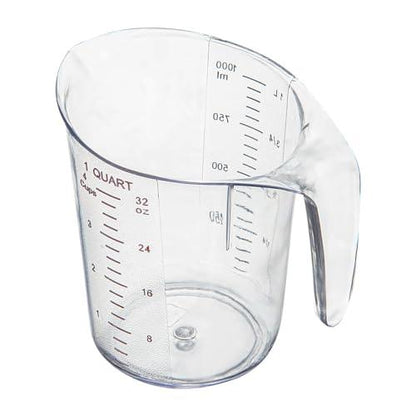 RW Base 1 Quart Measuring Jar, 1 Durable Measuring Beaker - Metric And Imperial Units, V-Shaped Spout, Clear Plastic Measuring Cup, Handle With Thumb-Grip, Tolerates Up To 248F - Restaurantware - CookCave