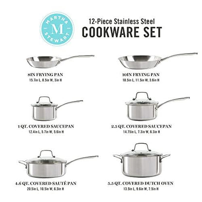 Martha Stewart Castelle 10 Piece 18/8 Stainless Steel Induction Safe Pots and Pans Non-Toxic Cookware Set - CookCave