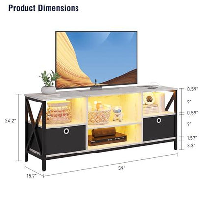 OUTDOOR DOIT LED TV Stand for TV up to 65 Inch, Entertainment Center with Body Sensor 3-Color Light & Charging Station, TV Console Cabinet with 6 Open Shelves and 2 Removable Drawers (White) - CookCave