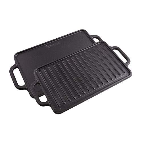 Victoria Rectangular Cast Iron Griddle. Double Burner Griddle, Reversible Griddle Grill, 13 x 8.5 Inch, Seasoned with 100% Kosher Certified Non-GMO Flaxseed Oil, Model: GDL-189 - CookCave