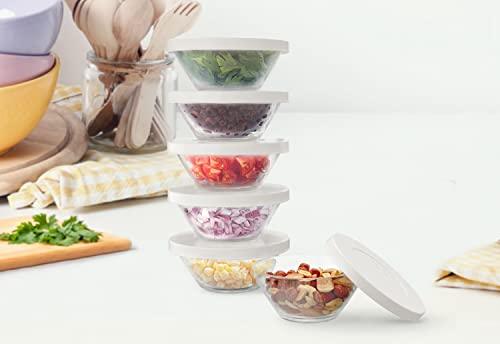 KooK Small Glass Prep Bowls with Lids Set, Clear Mini Food Storage Containers, Perfect for Dips, Microwave & Dishwasher Safe, 7.25 oz, Set of 8 - CookCave