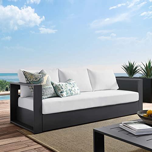 Modway Tahoe Outdoor Patio Powder-Coated Aluminum Sofa, Gray White - CookCave