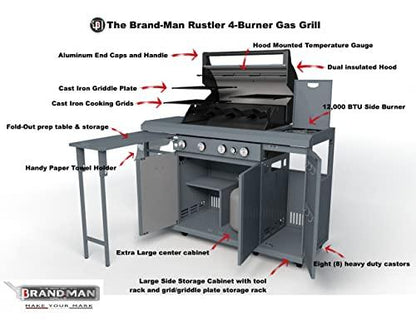 Rustler2 Four(4) Burner Gas Grill Center & Kitchen Island by Brand-Man Grills - CookCave