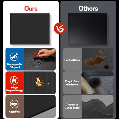 Fondpen 24 x 31in Fireproof-Grill Mats for Outdoor Tabletop Grill to Protect Your Grill Table-Fireproof-BBQ Barbecue Mat Heat Resistant Grill Table Mat-Waterproof & Oilproof BBQ Mat-Black (0.6mm) - CookCave