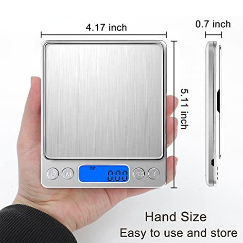 Food Scale Digital Kitchen Scale for Food Ounces and Grams, Small Electronic Pocket Scale for Weight Loss, Baking, Cooking, Coffee, Jewelry, 6.6lb/3kg, 0.01oz/0.1g Precision (Batteries, 2 Trays) - CookCave