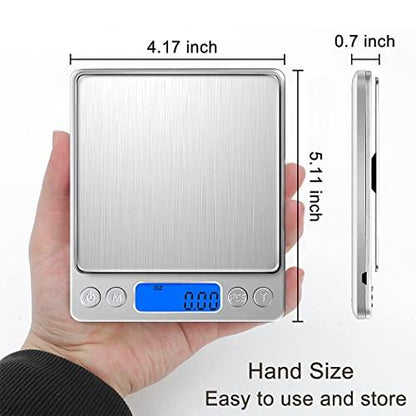 Food Scale Digital Kitchen Scale for Food Ounces and Grams, Small Electronic Pocket Scale for Weight Loss, Baking, Cooking, Coffee, Jewelry, 6.6lb/3kg, 0.01oz/0.1g Precision (Batteries, 2 Trays) - CookCave