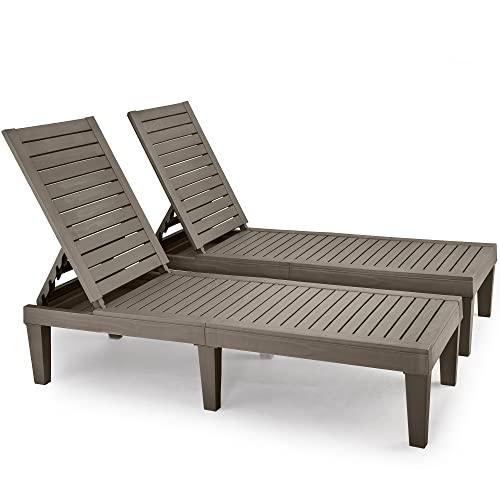 YITAHOME Chaise Outdoor Lounge Chairs with Adjustable Backrest, Sturdy Loungers for Patio & Poolside, Easy Assembly & Waterproof & Lightweight with 265lbs Weight Capacity, Set of 2, Taupe - CookCave