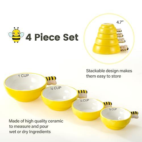 Cute Measuring Cups - Ceramic Measuring Cups for Liquid/Dry Ingredients | Bee Kitchen Décor for Home | Cooking + Baking Gadgets, Perfect First Home Essentials | Beehive Measuring Cup Set, 4 Piece - CookCave