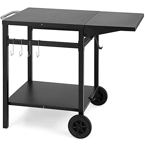 Giantex Outdoor Pizza Oven Stand Grill Cart with Wheels, Foldable Side Table, Gas Tank Hook, 4 Removable Hooks, Double-Shelf Movable Dining Cart Food Prep Worktable Trolley for Outside Kitchen BBQ - CookCave