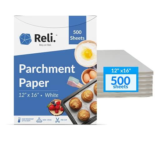 Reli. 500 Pcs Parchment Paper Sheets, Bulk | 12x16 in. | White Parchment Sheets/Baking Sheet Paper | Non-Stick, Pre-Cut Pan Liners | Parchment Paper Sheets for Baking, Air Fryer, Grilling - CookCave