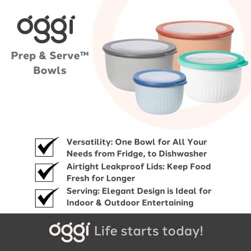 Oggi Prep, Store & Serve Plastic Bowl w/See-Thru Lid- Dishwasher, Microwave & Freezer Safe, (4 qt) Lt Gray w/Dk Gray Lid - CookCave