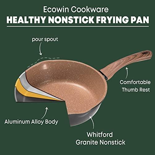 Ecowin Nonstick Deep Frying Pan Skillet with Lid, 10 Inch/ 3Qt Granite Coating Saute Pan, Non Stick Fry Pan for Cooking with Bakelite Handle, Induction Compatible, Dishwasher and Oven Safe, PFOA Free - CookCave