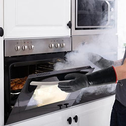 932°F Heat Resistant Gloves Non-Slip BBQ Gloves Waterproof Kitchen Gloves Fireproof Grilling Gloves Oil Resistant Barbecue Gloves Neoprene Coated Black Gloves for Fryer, Baking, Oven, Smoker,17in - CookCave