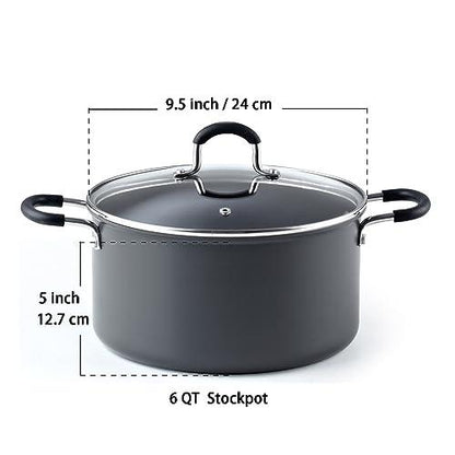 Cook N Home Casserole Dutch Oven Stockpot With Lid Professional Hard Anodized Nonstick 6-Quart , Oven Safe - with Stay-Cool Handles, black - CookCave