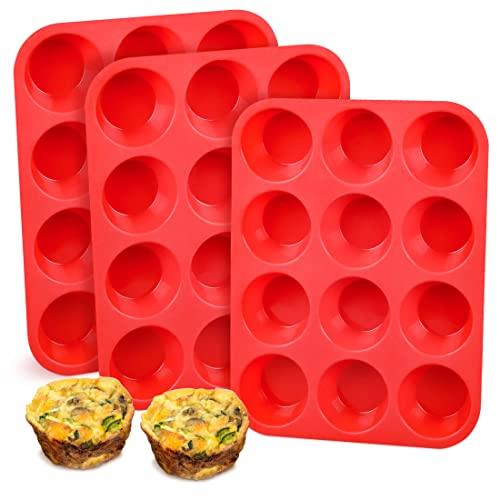 CAKETIME Silicone Muffin Pan, Regular 12-Cup Cupcake Pan for Baking 3-Pack Nonstick BPA Free - CookCave