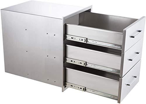 yuxiangBBQ Outdoor Kitchen Drawers Stainless Steel 3-Drawer BBQ Drawer 14" W x 20.5" H x 23" D Enclosed Built-in Drawer Flush Mount for Outdoor Kitchens & BBQ Islands - CookCave