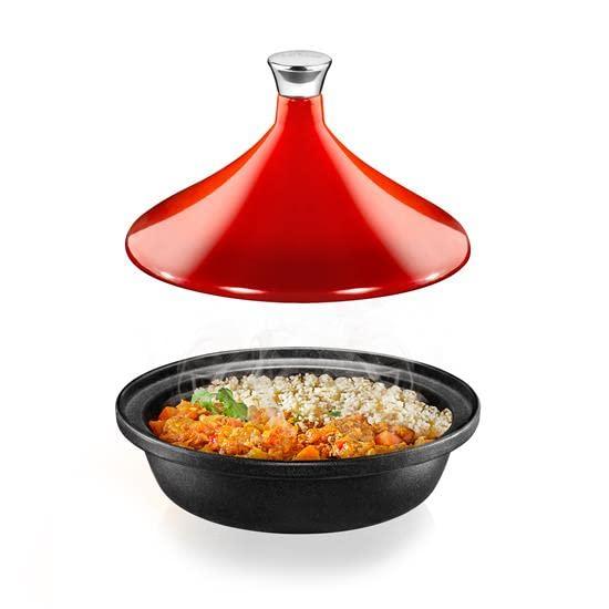 NutriChef NutriChefKitchen Tagine Moroccan Cooker 2.75-Quart Cooking Pot with Stainless Steel Knob, Base, and Cone-Shaped cast iron Enameled Lid (Red), One Size - CookCave