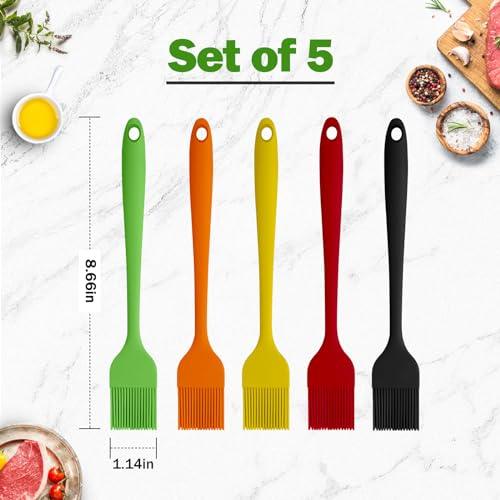 Craebuer Silicone Basting Pastry Brush, 5 Pack Heat Resistant Cooking Brush for Oil Butter Sauce, Food Brush for BBQ Grill Barbeque Kitchen Baking Cooking - CookCave