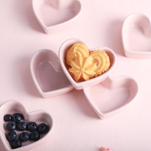 FUYU Colorful Heart Shaped Ceramic Ramekin Bowls Souffle Dishes Pudding Cups Snack Dishes Dipping Bowls - CookCave