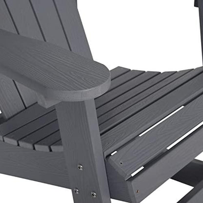 Flash Furniture Savannah Poly Resin Wood Adirondack Rocking Chair - All Weather Gray Polystyrene - Stainless Steel Hardware - CookCave