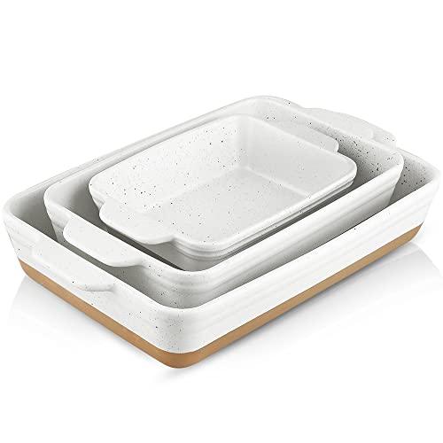 HVH Baking Dish Set, 9x13 Baking Dish, Large Casserole Dish Set, Ceramic Lasagne Pan Deep, Baking Dishes for Casseroles 13 x 9, Ceramic Bakeware Set of 3, Farmhouse Style (White) - CookCave