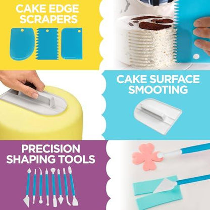 423-Piece Deluxe Cake Decorating Set - Unleash your pastry potential, premium Rotating Cake Turntable, extensive 48 Piping Tips, cutting-edge 7-Russian and 7-Korean Nozzles, 3 Springform Pans - CookCave