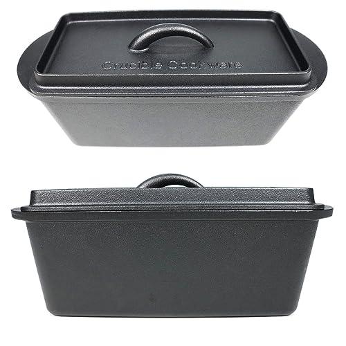 Crucible Cookware Cast Iron Bread Pan with Lid (Pre-Seasoned) – Oven Safe Form for Baking and Cooking - Loaf Pan - CookCave