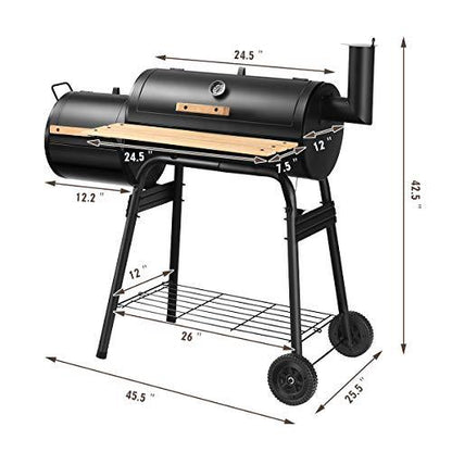 Giantex BBQ Grill Charcoal Barbecue Grill Outdoor Pit Patio Backyard Home Meat Cooker Smoker with Offset Smoker - CookCave