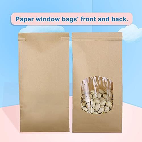 BagDream Bakery Bags with Window Kraft Paper Bags 50Pcs 4.5x2.36x9.6 Inches Tin Tie Tab Lock Bags Brown Window Bags Cookie Bags, Coffee Bags - CookCave