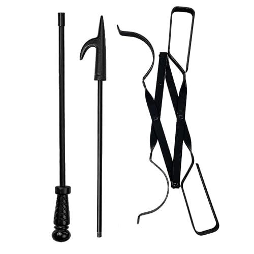 Heavy Duty 32 inch Long Fireplace Fire Pit Poker Stick and 25 Inch Campfire Fireplace Tongs Tool Sets, Log Grabber Fire Pit Tools for Fireplace Wood Stove, Campfire, Bonfires, Indoor & Outdoor Use - CookCave