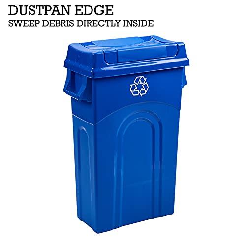 United Solutions 23 Gallon Highboy Plastic Recycling Bin Kitchen Trash Can with Lid, Pass Through Handles, and Dustpan Edge, Blue - CookCave