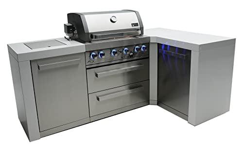 Mont Alpi MAi400-D90 32-Inch 4-Burner 78000 BTU 90 Degree Deluxe Corner Stainless Steel Gas Outdoor Kitchen Barbecue Island Grill + Infrared Side & Rear Burners + Rotisserie Kit + Weather Cover - CookCave