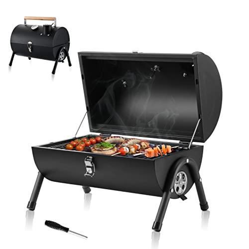 HaSteeL Portable Charcoal Grill, Small Folding Outdoor Grill, Mini Black Barbecue Grill with Thermometer, Compact Tabletop BBQ Grill for Camping Picnic Backyard Patio, 116 Square Inches & Screwdriver - CookCave